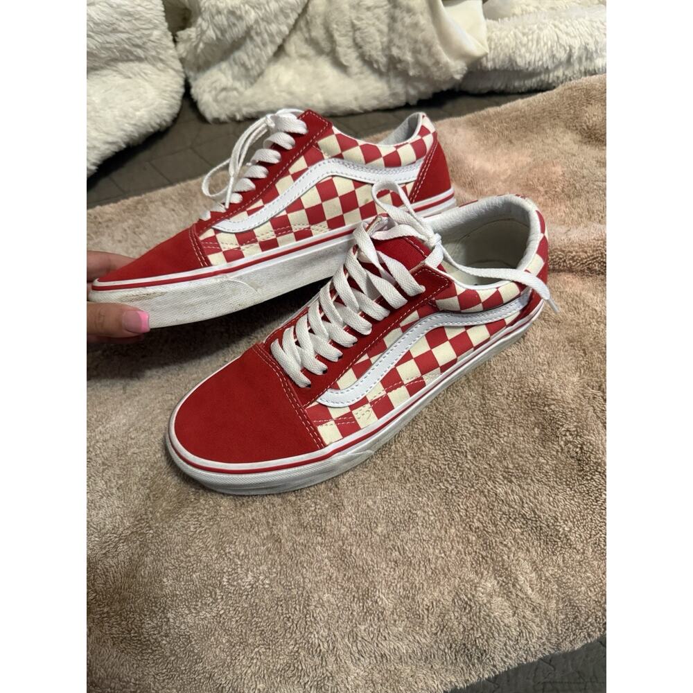 VANS Old Skool Red White Checkerboard Canvas Sneakers Men's US 7 Lace Up - Picture 4 of 8